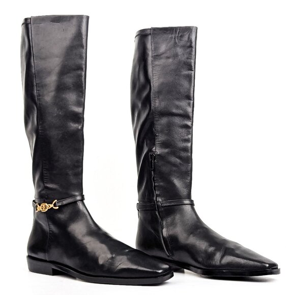 Sam Edelman Women Clive Black Leather Zip Riding Square Toe Knee Boots size 11 - Picture 1 of 8